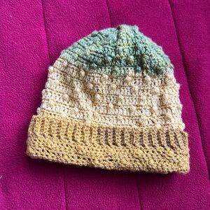 Handcrafted Green and Tan Crochet Beanie